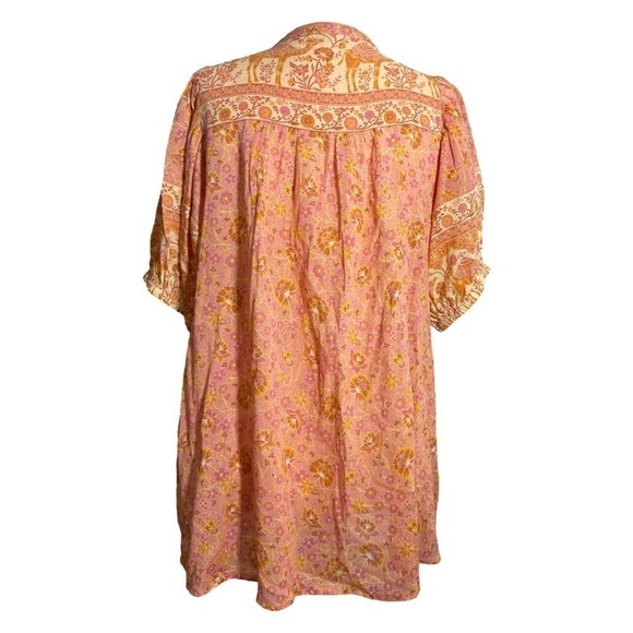 Spell • Sundown Camel Floral Print Short Sleeve Button Down Blouse Top Apricot S - Picture 4 of 10